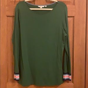 Boden striped cuff green long sleeve top